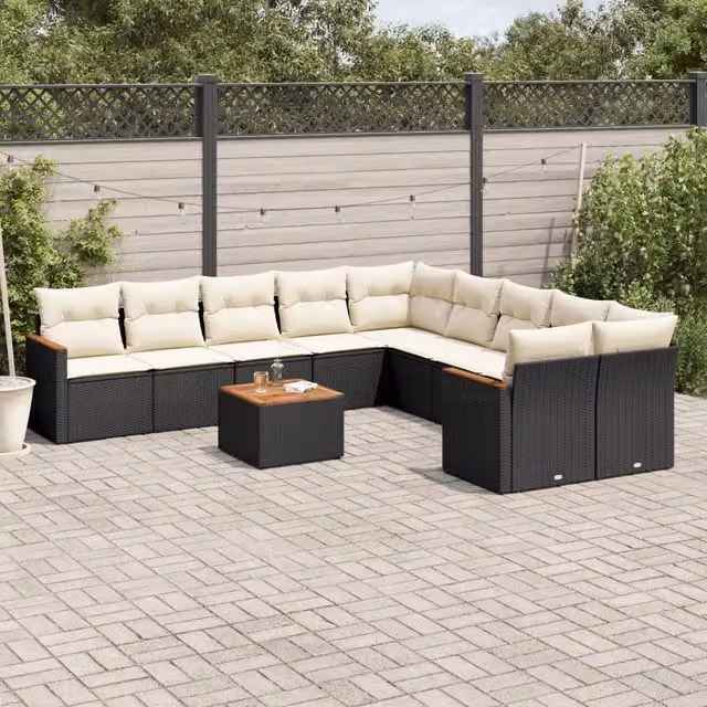 Set Divani da Giardino 11 pz con Cuscini in Polyrattan Nero 3258759