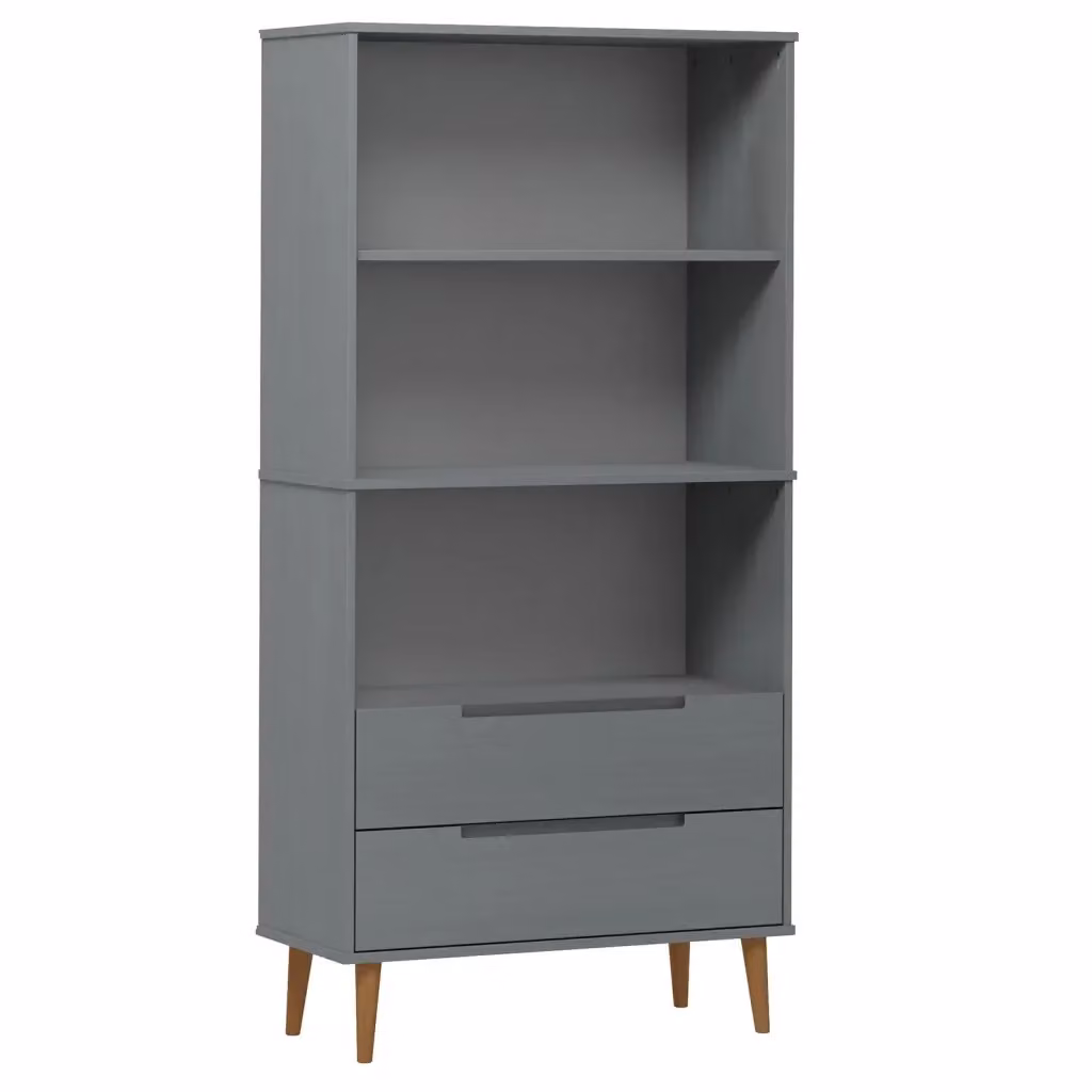 Libreria MOLDE vidaXL in Legno Massello di Pino Grigia con Pannello Posteriore L: 85 cm, P: 35 cm, H: 170,5 cm – 2