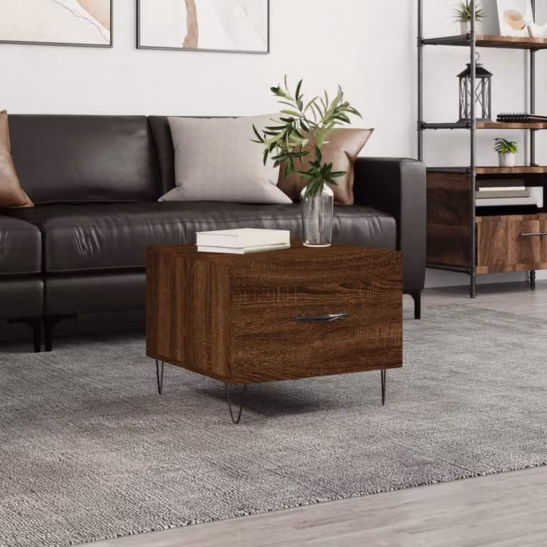 vidaXL Tavolino da Salotto Moderno in Legno e Metallo, Colore Marrone Rovere, L/P/H: 50 x 50 x 40 cm