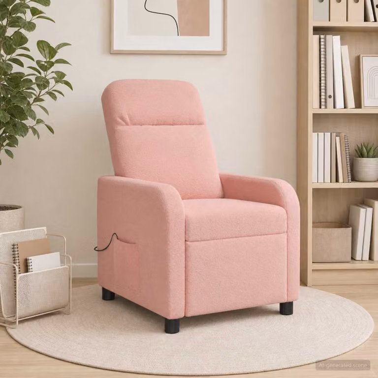 Poltrona relax reclinabile vidaXL in tessuto bouclé rosa con braccioli