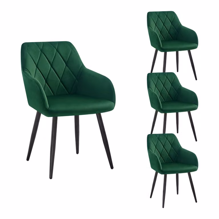 Set di 4 sedie da sala da pranzo WOLTU con schienale a braccioli, sedia da sala da pranzo con rivestimento in velluto, comoda sedia imbottita, sedia da cucina con gambe in metallo, verde scuro
