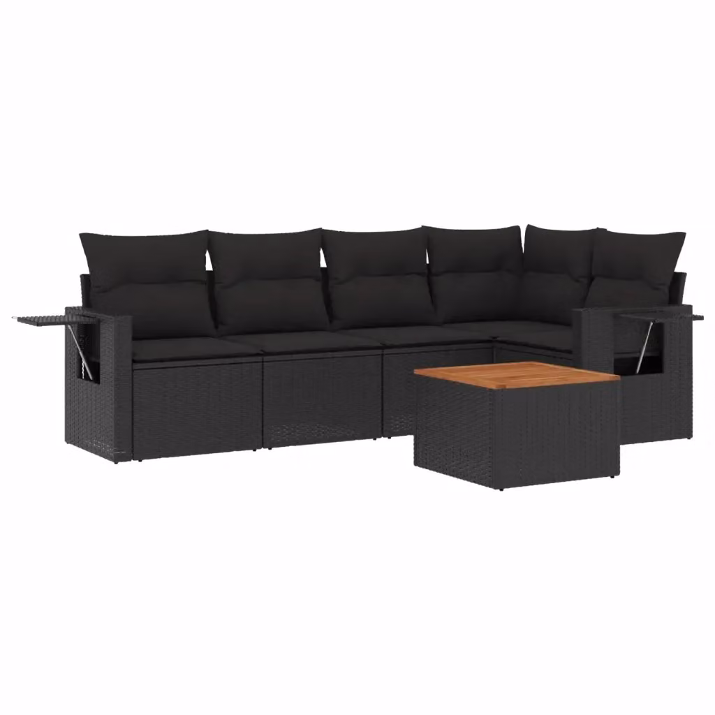 Set Divano da Giardino vidaXL 6 pz a L con Cuscini Nero in Polyrattan e Legno di Acacia – 2