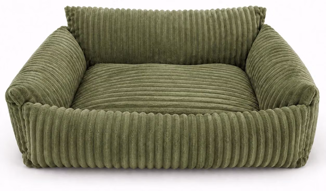 DIVANO PER CANI PURRE, LETTO PER CANI, TESSUTO IN PELUCHE E COTONE, COLORE VERDE, MISURA L, 100x75x35 cm