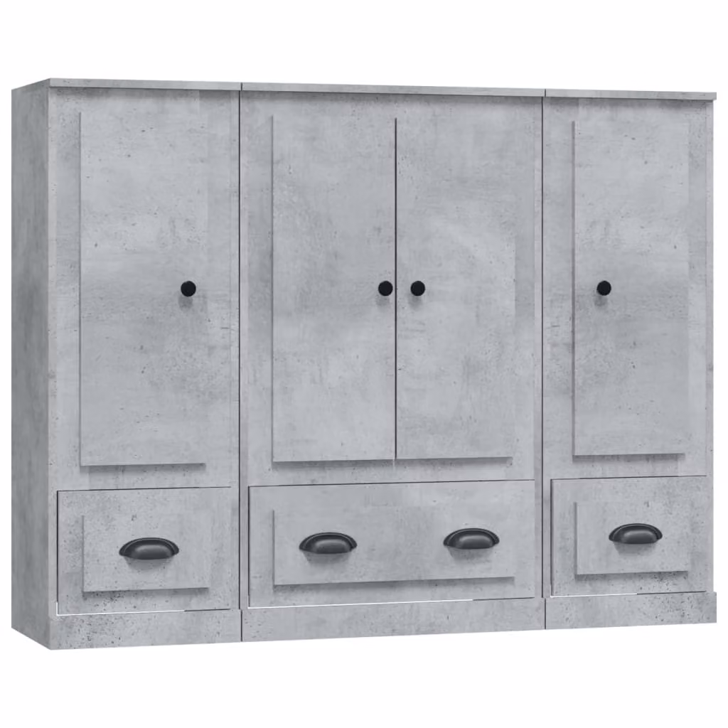 Credenze 3 pz Grigio Cemento in Legno Multistrato
