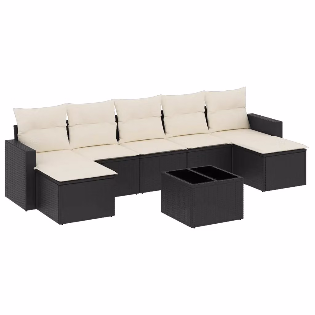 vidaXL Set Divani da Giardino a L con Cuscini 8 pz in Polyrattan Nero e Bianco con Tavolino e Ottoman – 2
