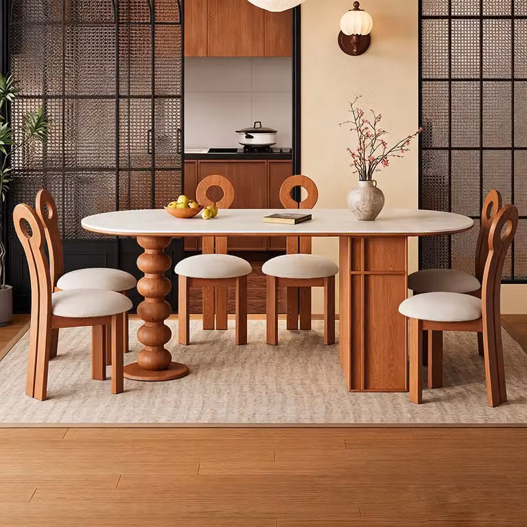 Tavolo da pranzo, set tavolo da pranzo, tavolo da pranzo ovale, tavolo da pranzo per famiglie, set tavolo da pranzo con sei sedie, 180 × 80 × 75 cm /YBDS-A-180/