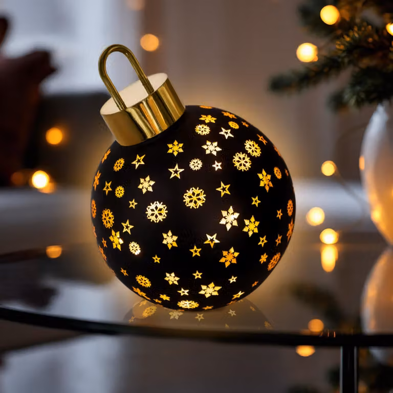 Guaina di Natale a LED da posizionare nero opaco con timer a batteria - 15 cm - Guaina di vetro bianco caldo illuminata 1 pezzo motivo casuale
