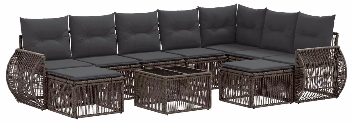 Set Divano da Giardino 10 pcs Grigio polyrattan
