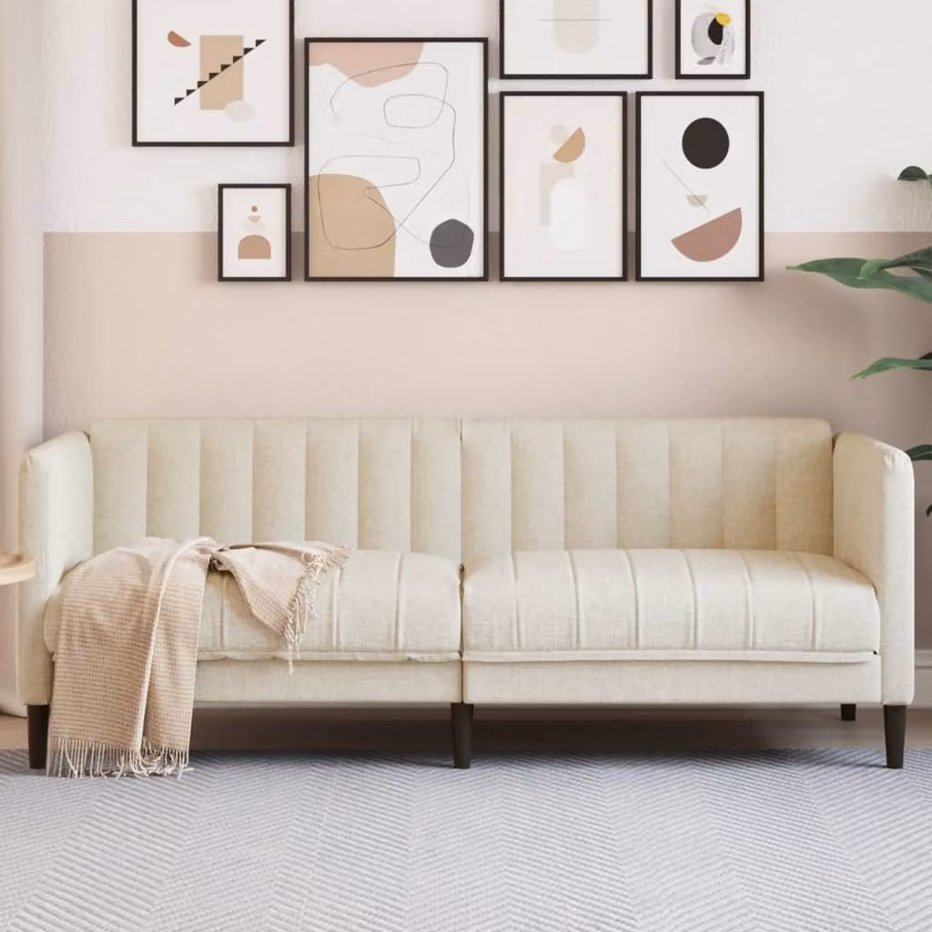 Divano a 2 posti moderno vidaXL in tessuto beige con struttura in legno massiccio L: 176 cm, P: 76,5 cm, H: 74,5 cm