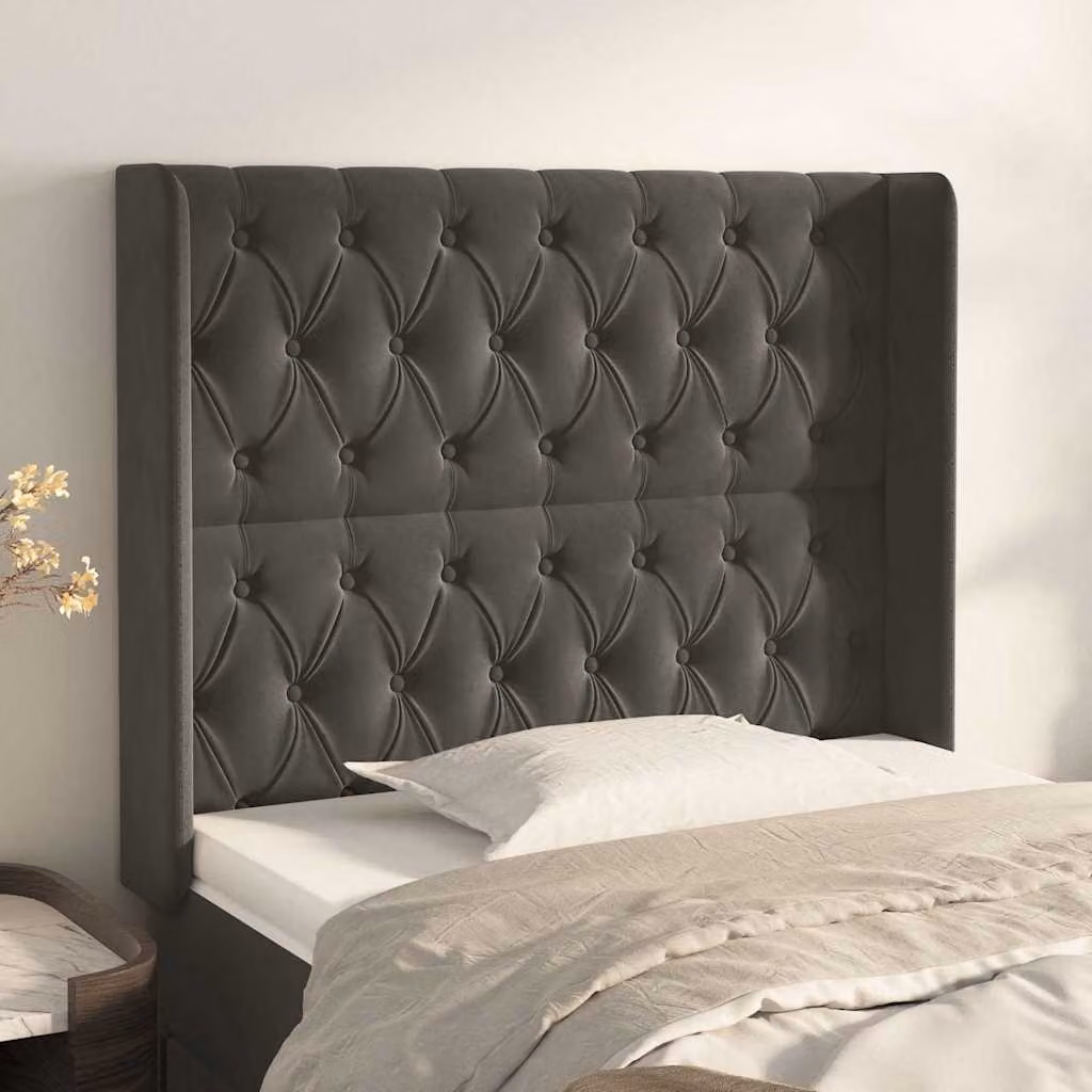 Testiera ad orecchio vidaXL in velluto grigio scuro, L: 103 cm, P: 16 cm, H: 118-128 cm