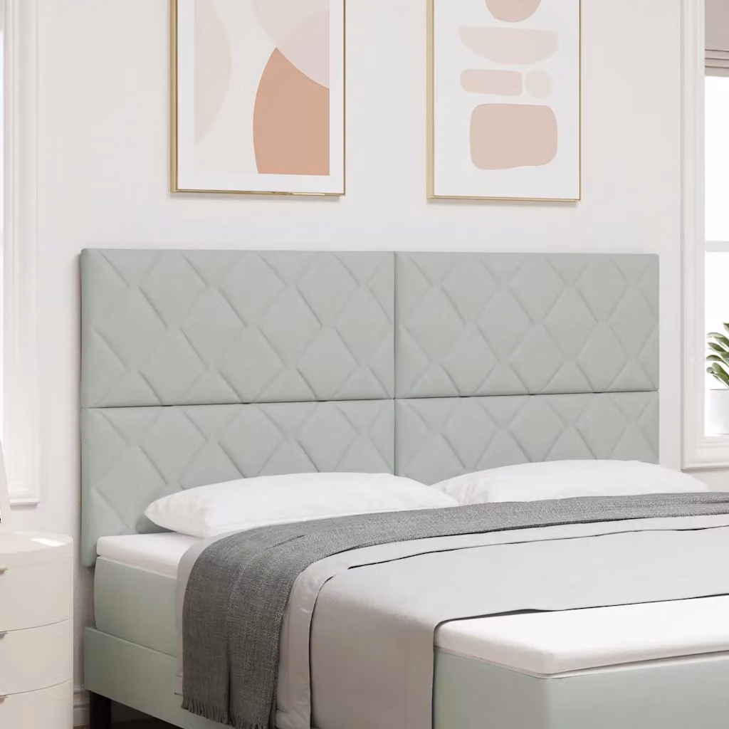 Testiera per letto vidaXL in velluto grigio chiaro con illuminazione LED integrata e porta di ricarica USB, larghezza 180 cm