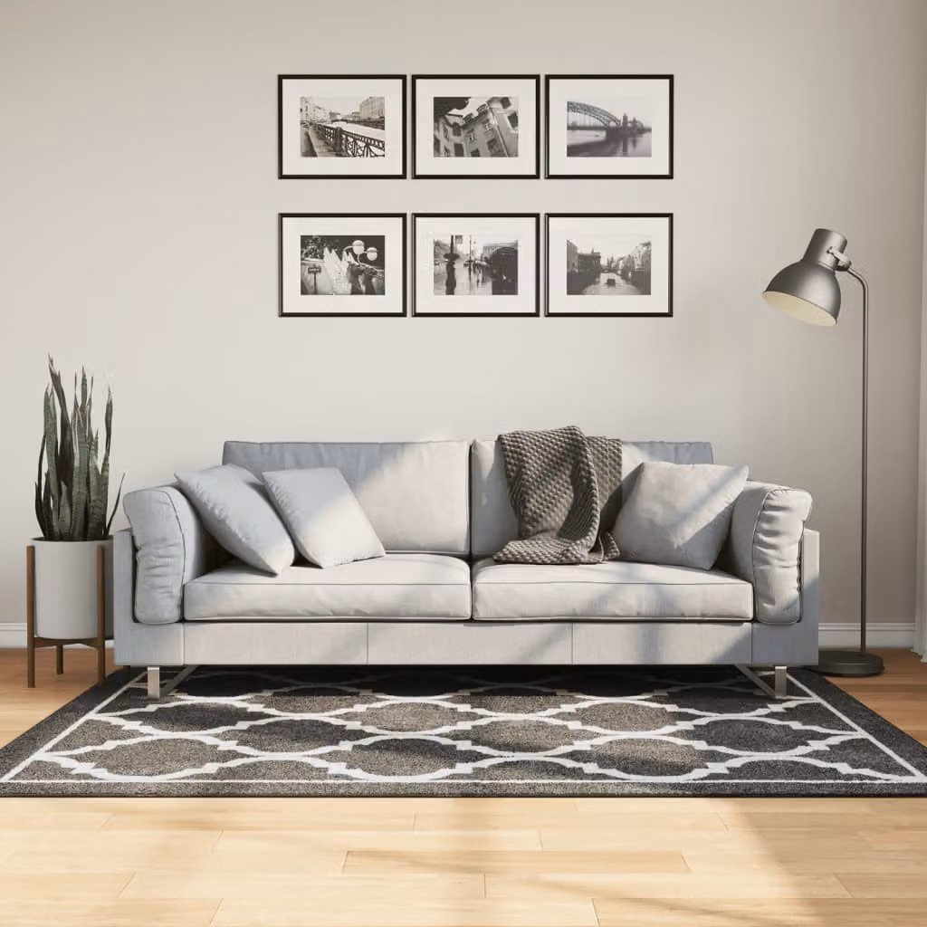 vidaXL Tappeto Moderno Lavabile e Fonoassorbente in Poliestere, Nero e Bianco, L 120 cm x P 180 cm