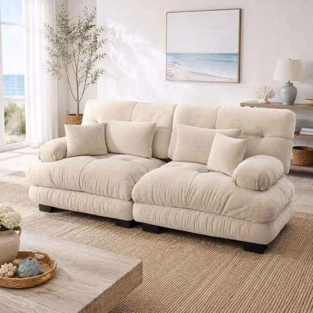 Divano modulare in ciniglia color caffè chiaro 220 × 77 × 81 cm