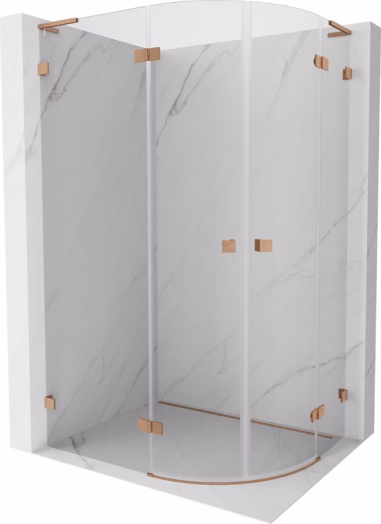 Mexen Lunar L cabina doccia semicircolare a battente sinistra 100 x 90 cm, trasparente, rame spazzolato - 833L-100L-090P-65-00
