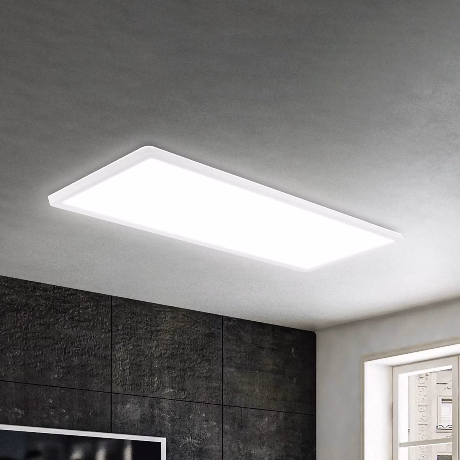 Briloner Pannello LED a superficie Slim 58x20cm on/off 4.000K bianco, Bianco / Opale, Studio / Ufficio, Plastica, Moderno, Pannello LED