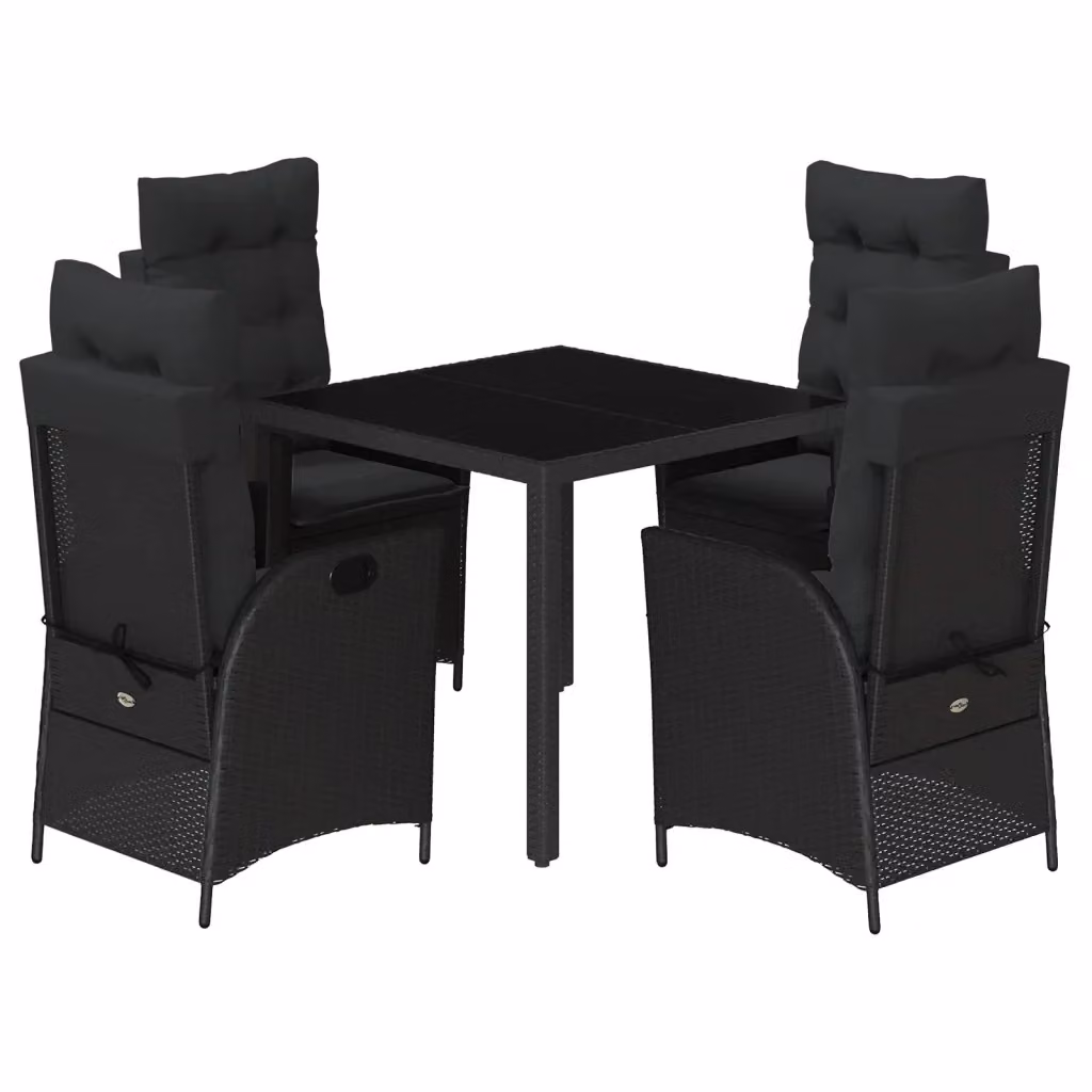 Set da Pranzo da Giardino vidaXL 5 pz in Polyrattan Nero con Cuscini e Tavolo in Vetro – 2