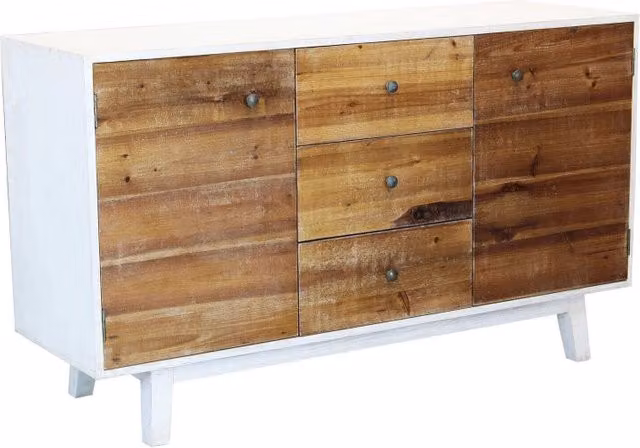 MOBILE AUSTEN BIANCO CON ANTE IN LEGNO NATURALE 142 X 45 X H83 CM