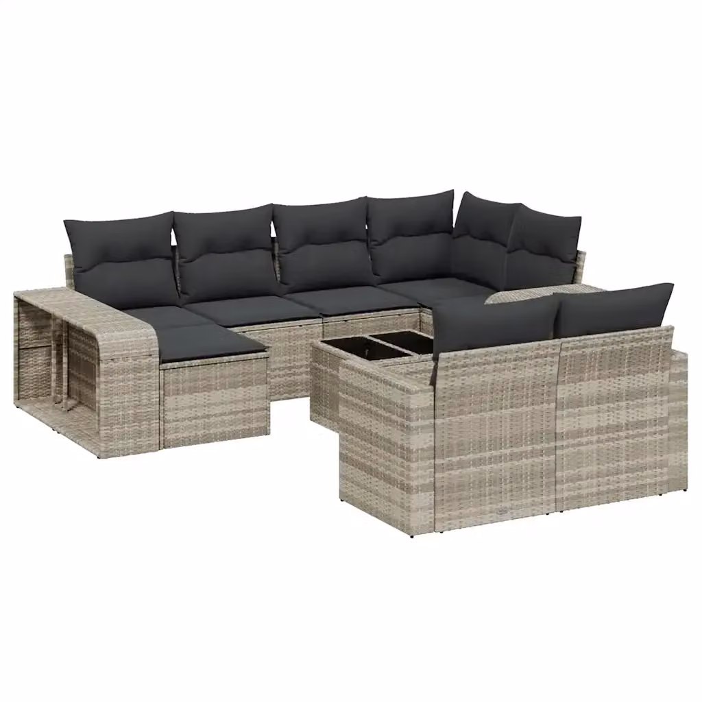 Set di divani da giardino vidaXL 11 pz in polyrattan grigio con cuscini e tavolino da caffè – 2