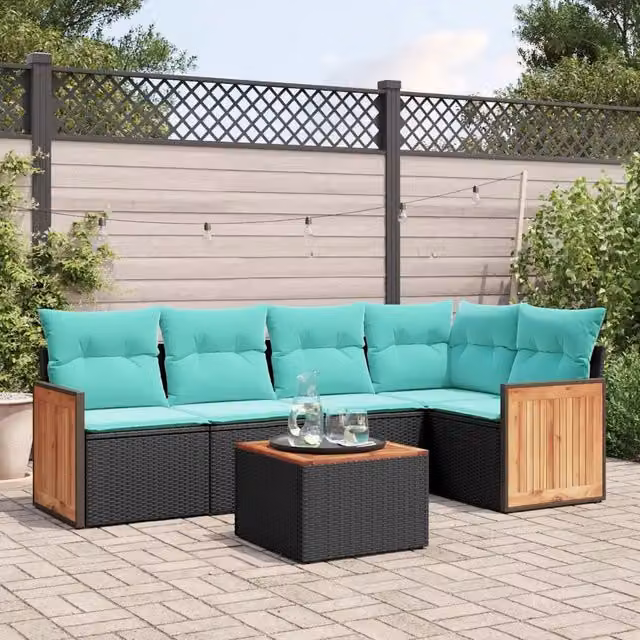 Set Divani da Giardino 6 pz con Cuscini Nero in Polyrattan 3227632