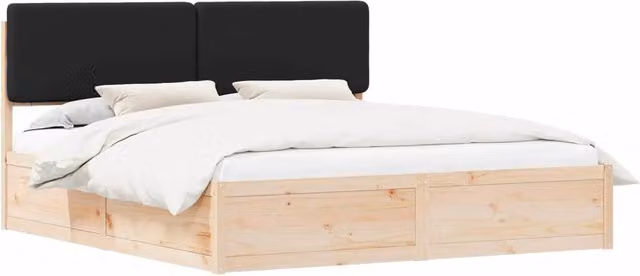 Letto matrimoniale | Letto per adulti | Letto con Testiera Rivestita Nero 180 x 200 cm Pino massello