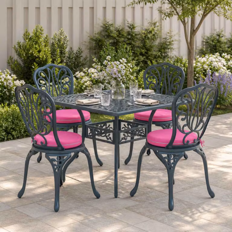 Set di 4 cuscini per sedia rotondi vidaXL in poliestere rosa con rivestimento lavabile e resistente ai raggi UV