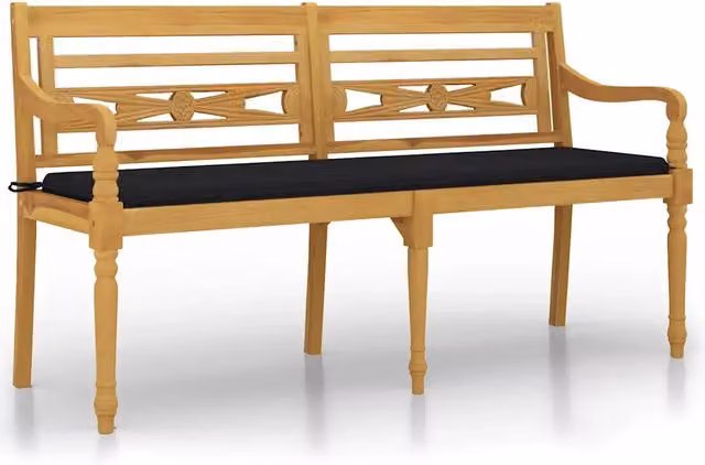 Panca da Giardino | Panchina Batavia con Cuscino Nero 150 cm Legno Massello Teak