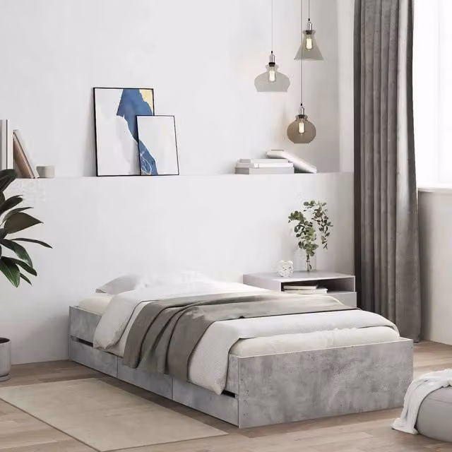 Letto moderno vidaXL con contenitore e cassetti in legno ingegnerizzato grigio L 140 x P 33 x H 203 cm – 1