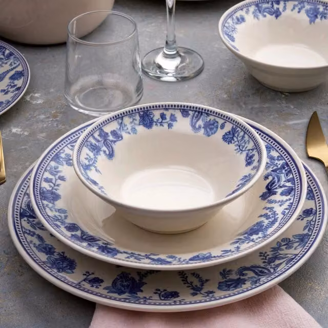 Servizio Piatti DMORA in Ceramica con Motivo Floreale, Set da 24 Pezzi, Multicolore – 1