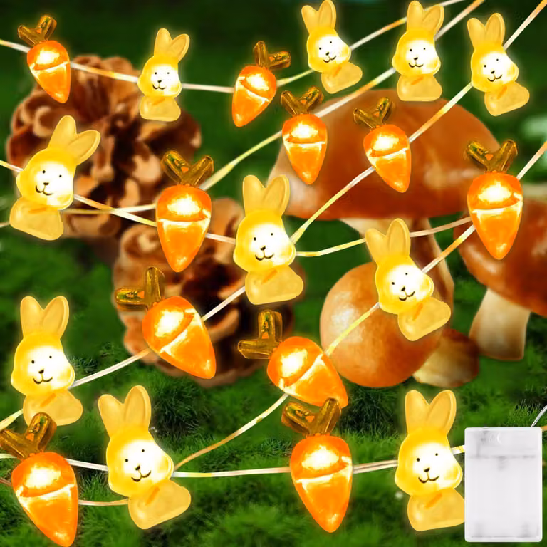 Catena luminosa Oster coniglietto e carota, 20 LED, 2 metri, alimentata a batteria