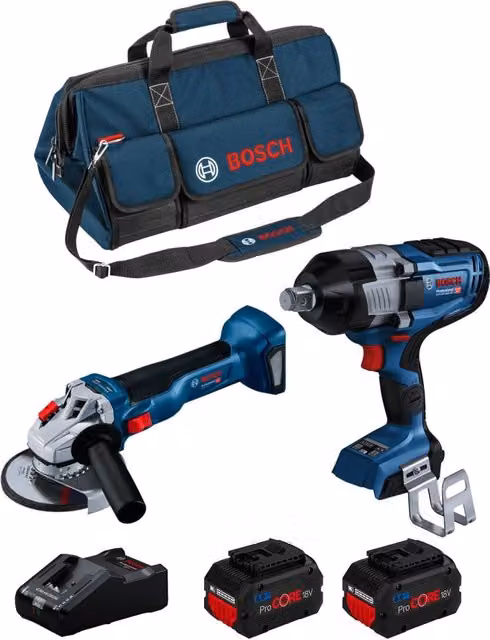Kit Bosch BK2026BAG con Avvitatore GDS 18V-160 HC, Smerigliatrice GWS 18V-10, 2 Batterie ProCORE da 8,0 Ah e Caricatore GAL18V-160