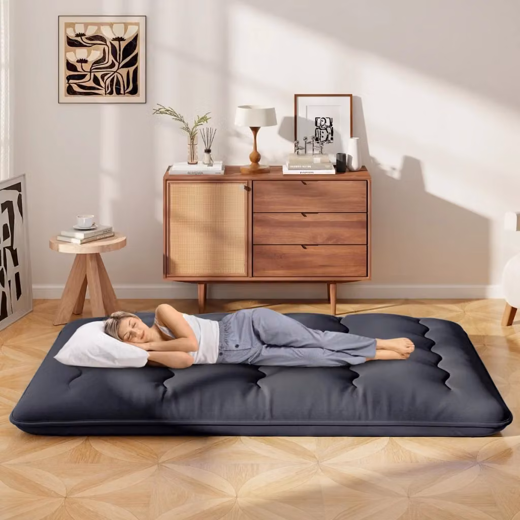 Materasso futon portatile Design Mania in microfibra con copertura lavabile e sacca da trasporto, Nero, L/P: 140 x 200 cm – 2