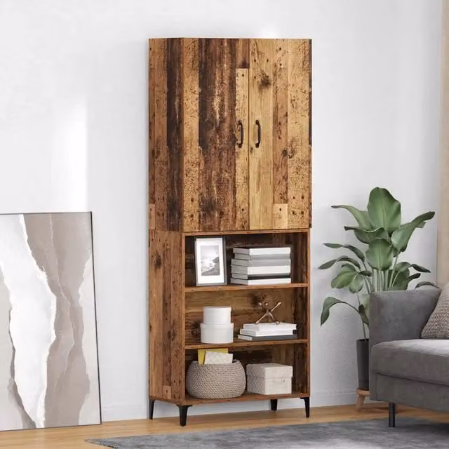 Credenza vidaXL in legno vecchio e metallo marrone con ante a battente e ripiani interni, stile minimalista, L: 69,5 cm, P: 34 cm, H: 180 cm – 1