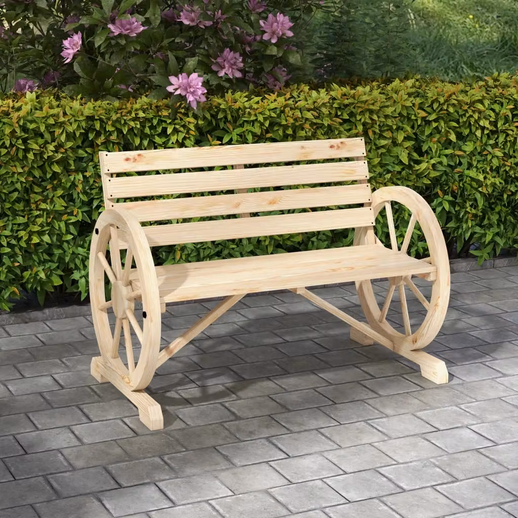 Panchina da giardino Komhtom a 2 posti in legno di abete naturale beige con braccioli – 2