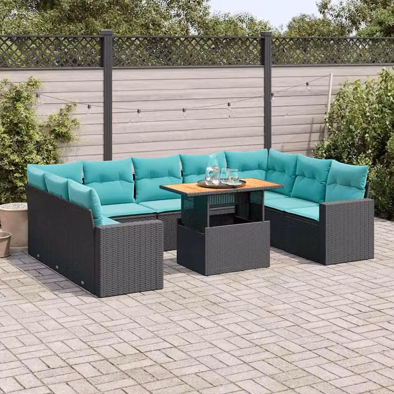 Maison Exclusive - Set da giardino 10 pezzi con cuscini in polyrattan nero