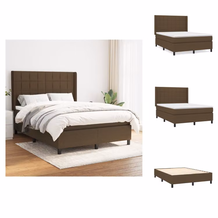 vidaXL Letto a molle con materasso in tessuto marrone scuro 140x200 cm - Letti e strutture letto