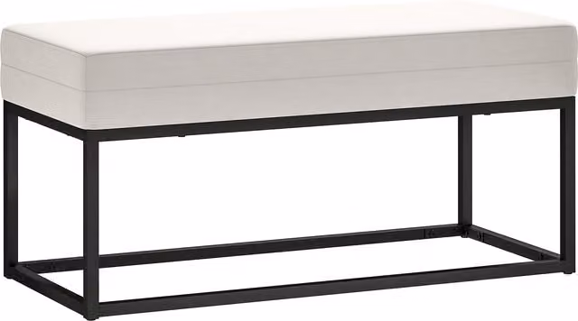 Panca da ingresso moderna HOMCOM in velluto beige con struttura in metallo e piedini regolabili, L: 94 cm, P: 42 cm, H: 44 cm – 1
