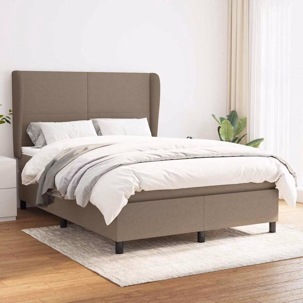 vidaXL Letto Ibrido con Giroletto a Molle e Materasso in Tessuto Beige e Bianco L/P/H: 140 x 190 cm – 1