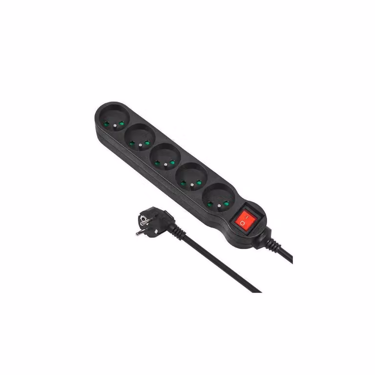 Ciabatta elettrica a 5 prese, prolunga da 3 m, interruttore, tipo E, 2300 W, nero