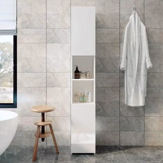 Cassettiera da bagno alta | Alta cassettiera snella con 2 porte a finitura alta lucida - bianca - moderna - 30 x 30 x 184 cm cassettiera da bagno alta