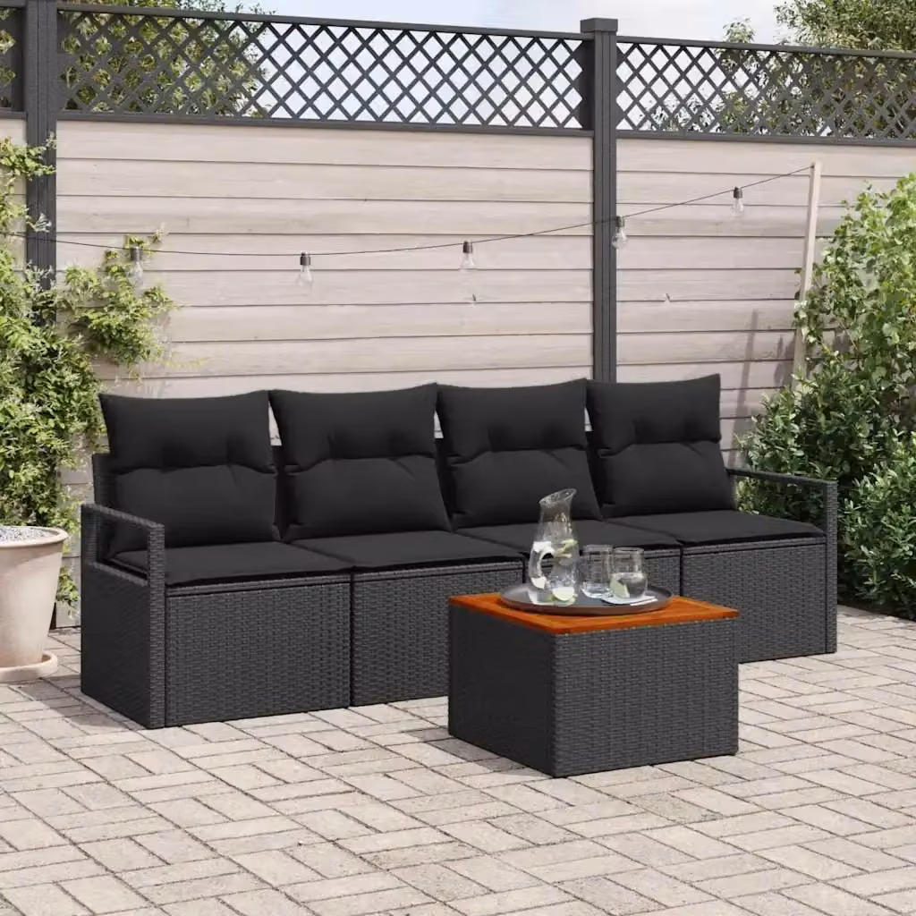 Set Salotto da Giardino Outsunny Nero con Divano a 3 Posti, Tavolino e Cuscini Imbottiti in Polyrattan e Acciaio – 2