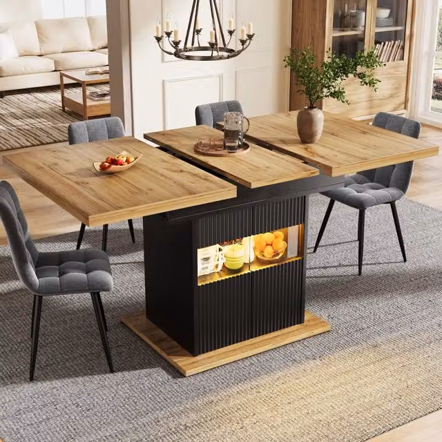 Tavolo allungabile moderno WISHDOR in MDF e metallo con piano rettangolare, disponibile nei colori nero e marrone