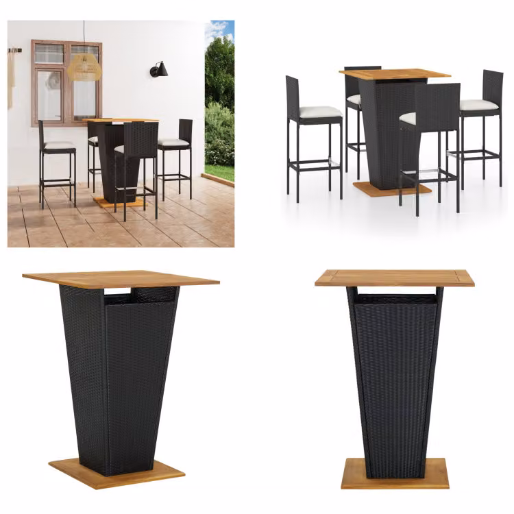 vidaXL Set da bar da giardino 5 pezzi con cuscini in poly rattan nero - Set da bar - Set da bar - Tavolo e sgabelli da bar - Tavolo da bar