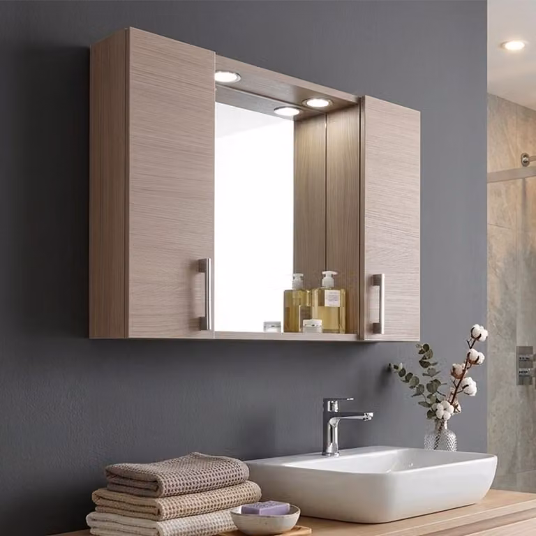 Specchio bagno contenitore 77cm 2 pensili rovere fumo