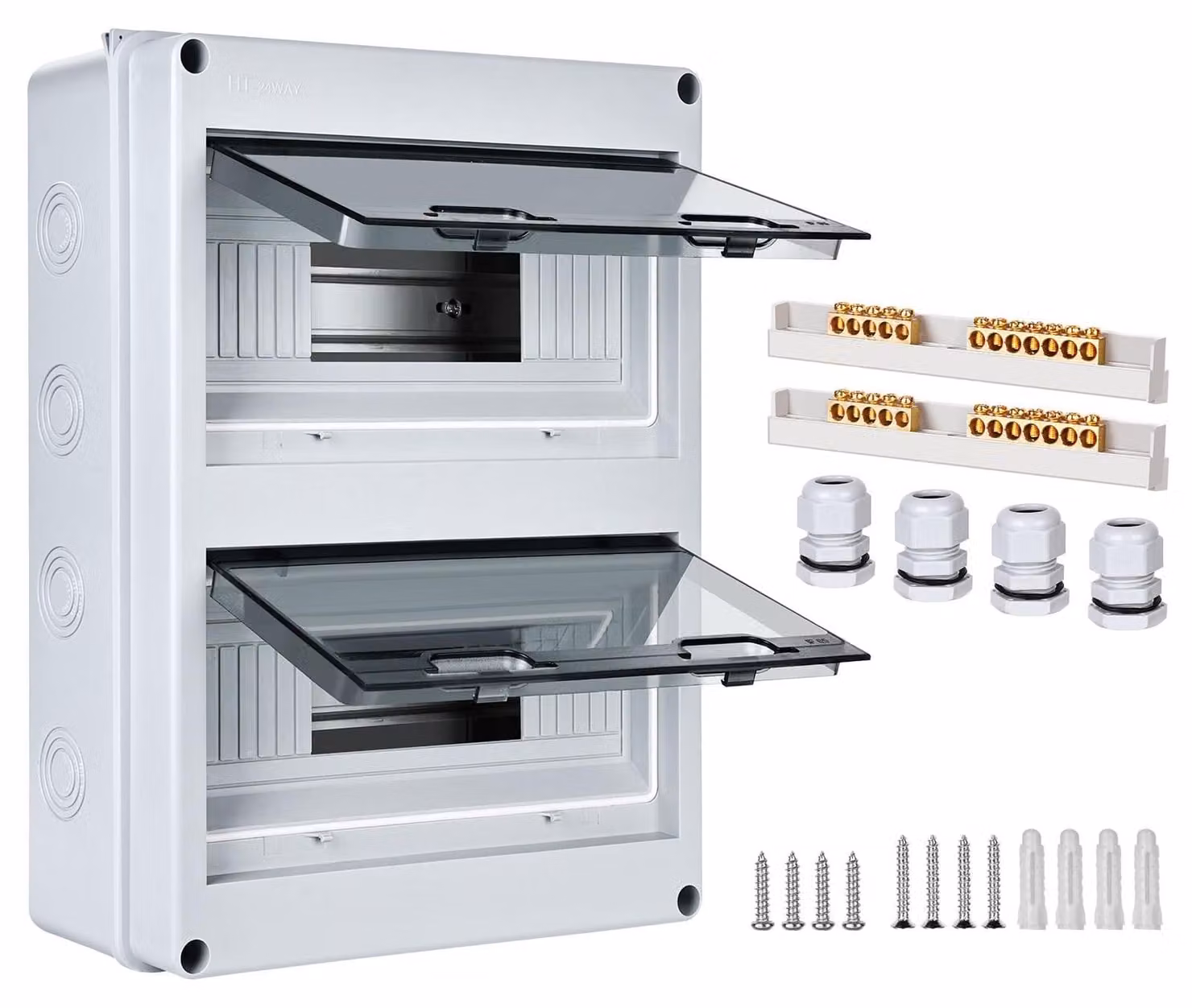 Quadro elettrico a parete, grado di protezione IP65, con 2 file, 24 moduli, adatto per ambienti umidi