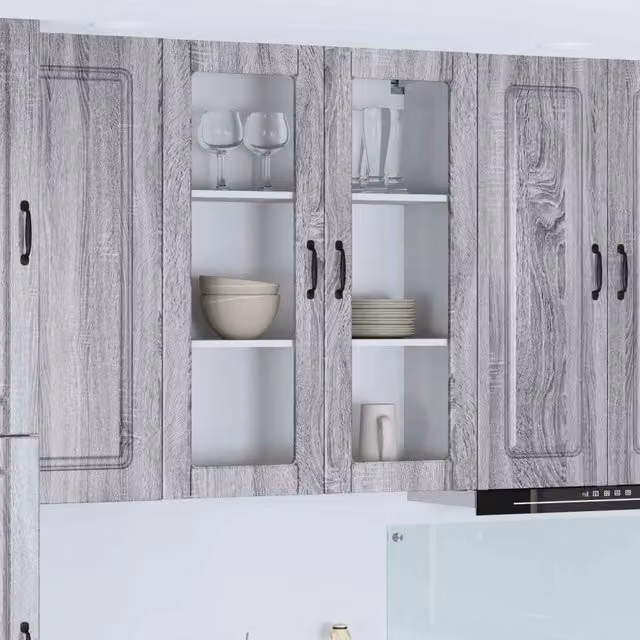 Armadio da cucina a parete moderno vidaXL con ripiani interni e ante a battente, Grigio, L 80 x P 31 x H 100 cm