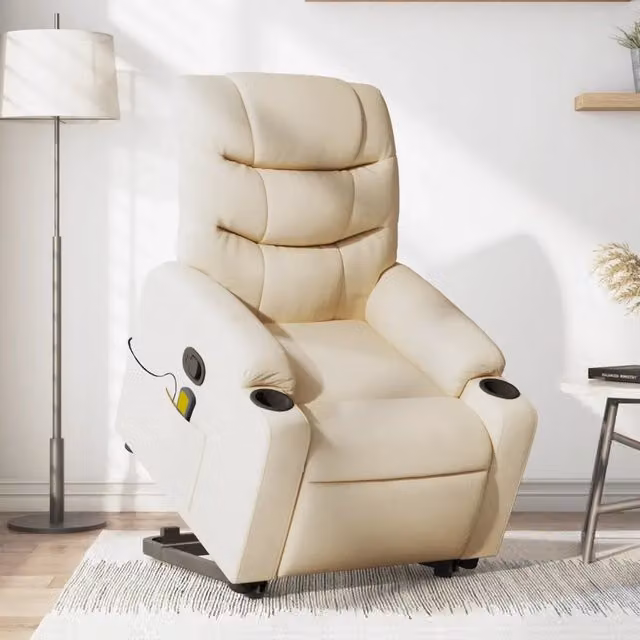 Poltrona Alzapersona Reclinabile e Massaggiante vidaXL in Tessuto Beige con Braccioli per Senior