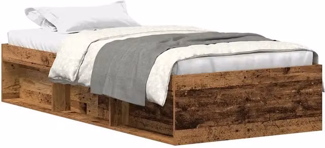 Letto singolo per adulti in legno di pino color marrone con contenitore laterale e doghe fisse L/P/H: 200 x 100 x 35 cm – 1