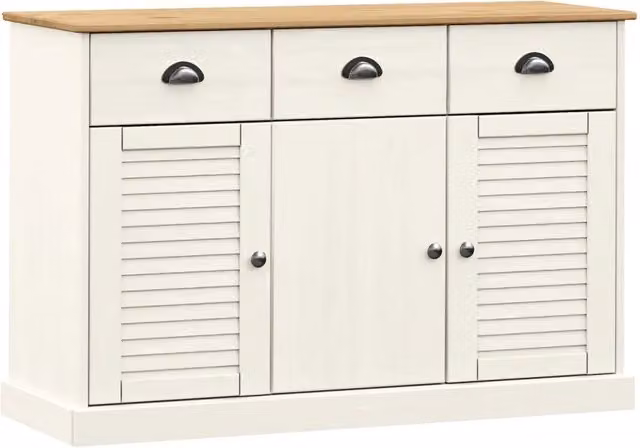 Credenza | Madia | Buffet da pranzo | Armadio da pranzo Cassetti VIGO 113x40x75 cm Legno Massello Pino Bianco