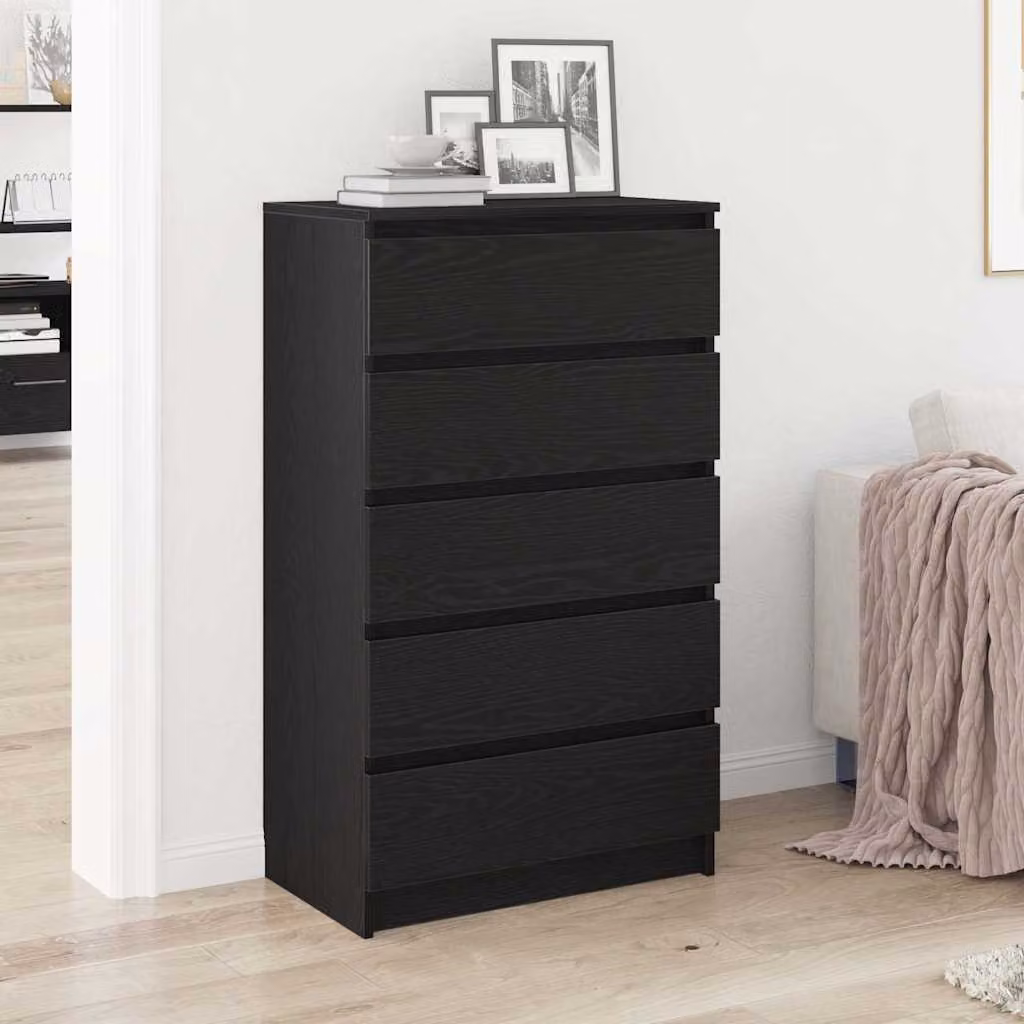 Cassettiera vidaXL in legno multistrato e MDF, colore nero, L 60 cm, P 36 cm, H 103 cm