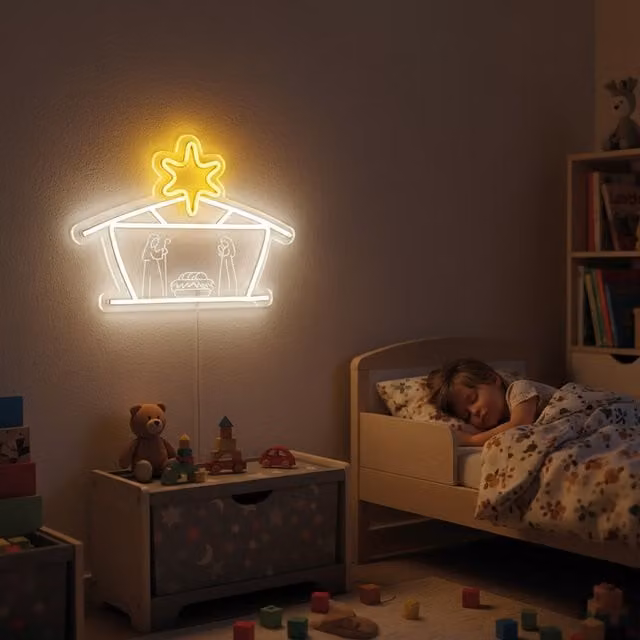 Luce neon a parete con decorazione presepe LED multicolore e bianco per la tua casa
